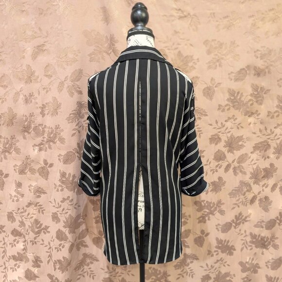 Forever 21 Contemporary Peek-A-Boo Striped Button Down Blouse, Size S, EUC! - Picture 2 of 6